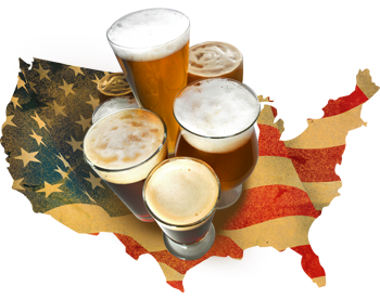 US craft beers. (Beers shown are not actual size)