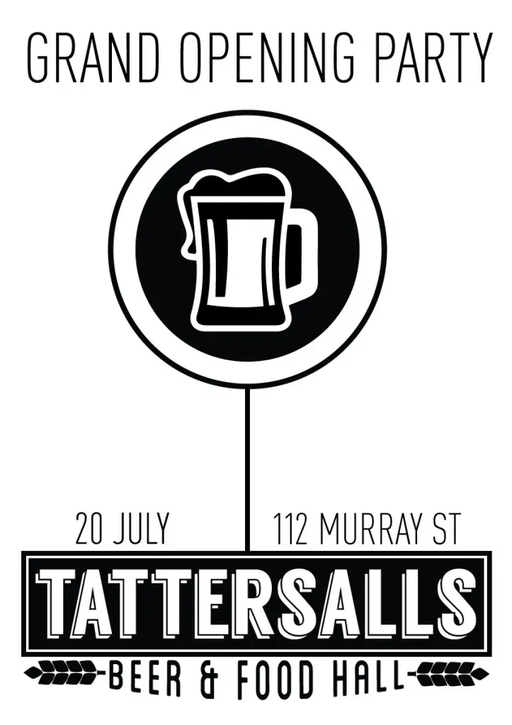 Event poster for Tattersall’s Beer & Food Hall opening party