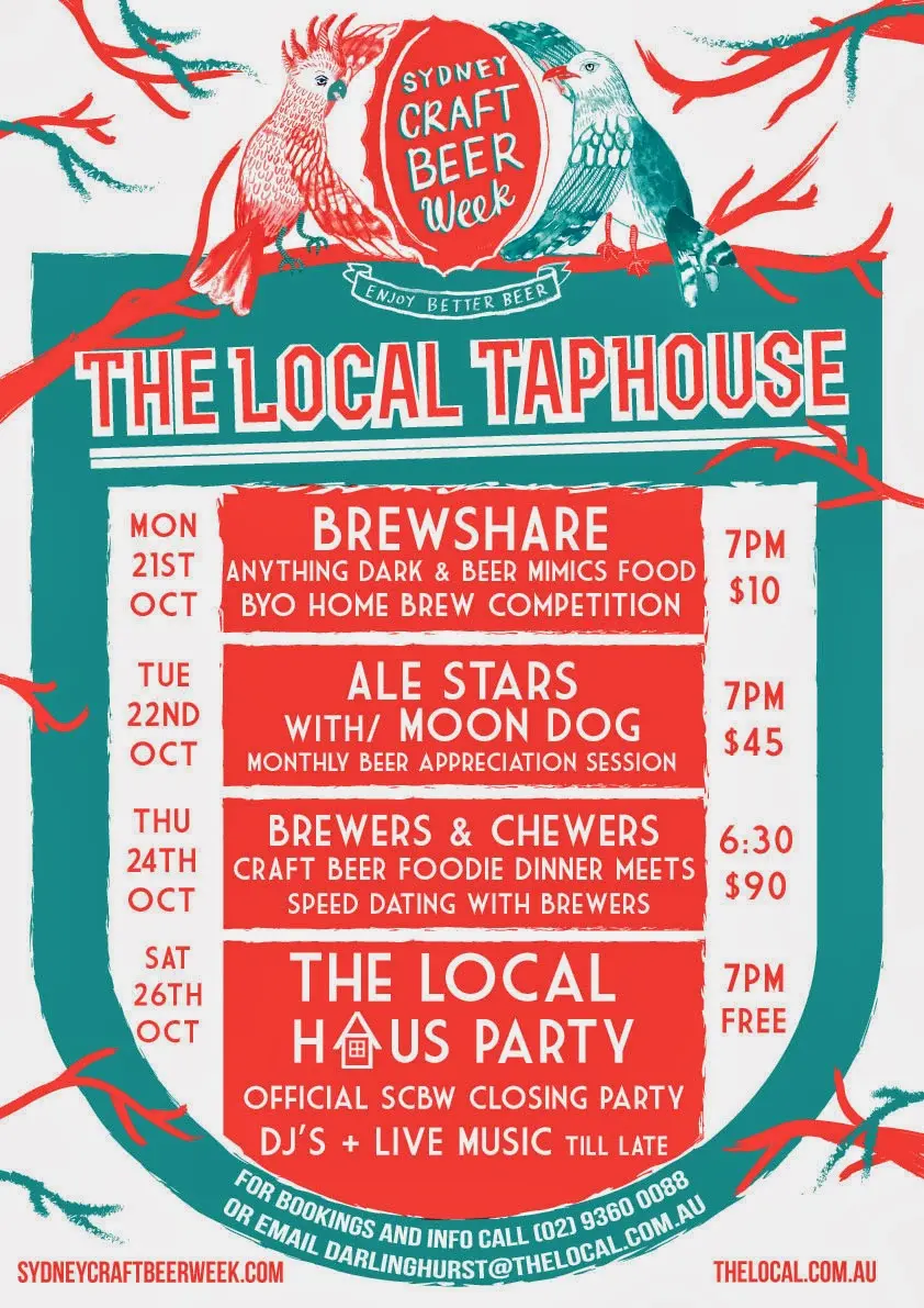 Events poster for The Local Taphouse during Sydney Craft Beer Week 2013