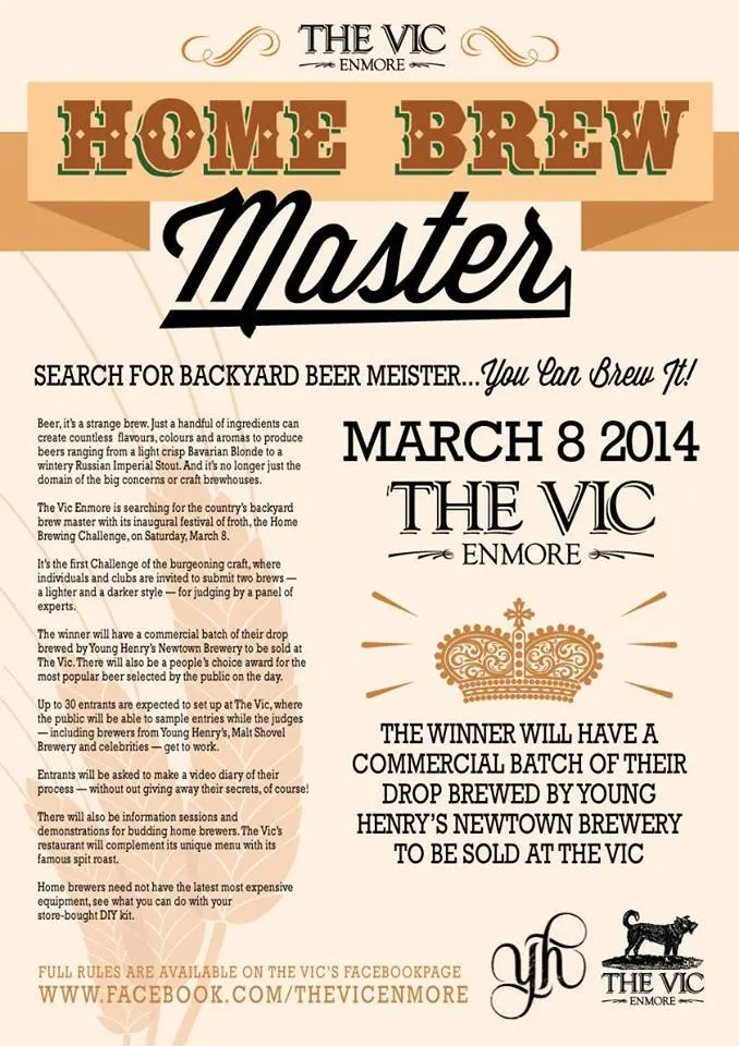 Event poster for Home Brew Masters at The Vic Enmore