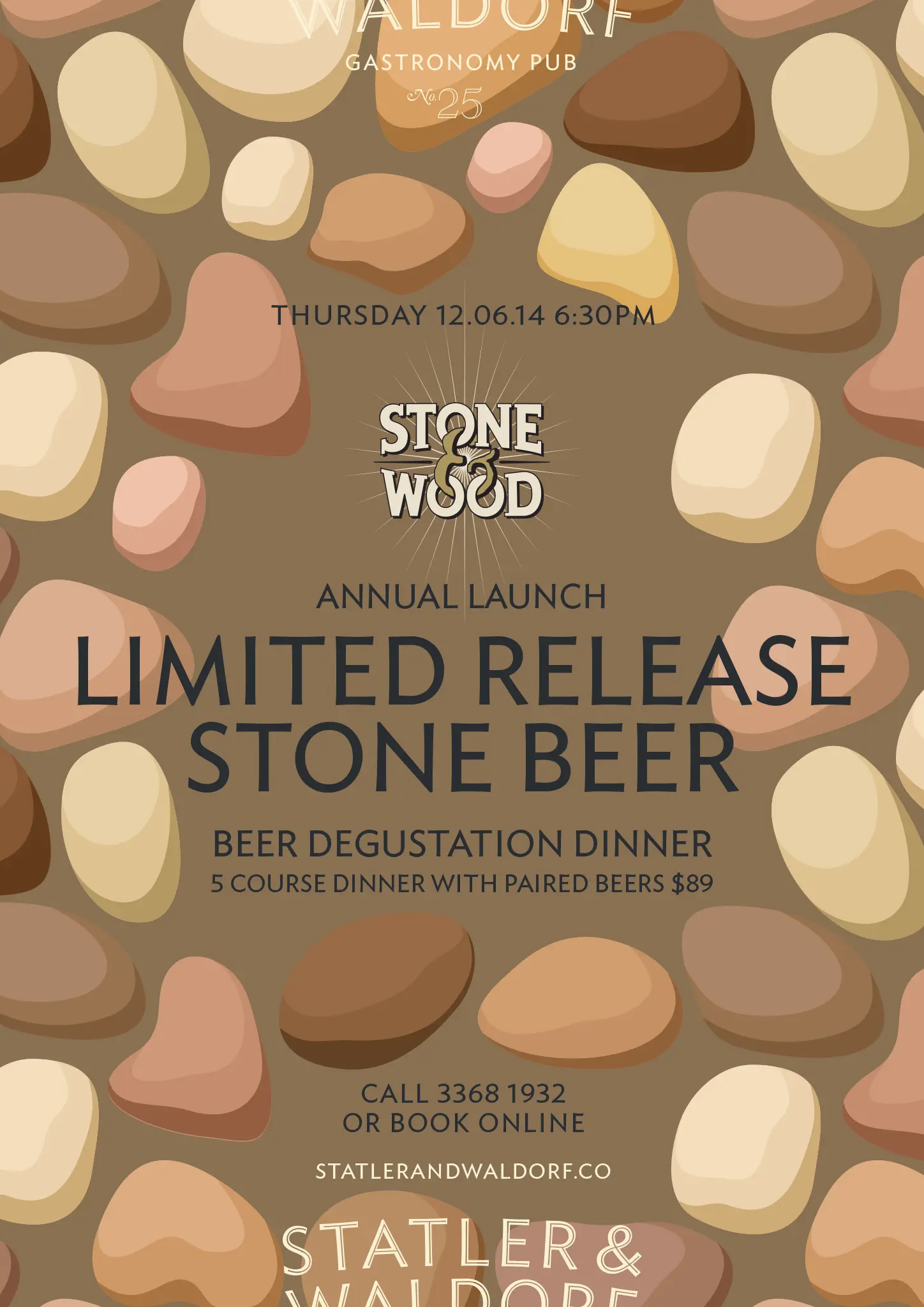 Event poster for StatlerandWaldorf Stone Beer Dinner, June 2014