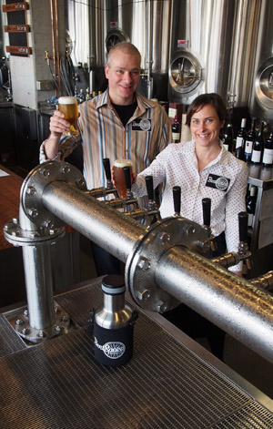 Richard Watkins and Tracy Margrain celebrate the opening of BentSpoke Brewing Co