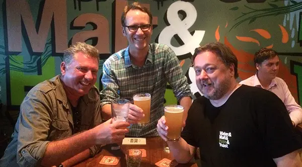 L-R: Pete Mitcham and Matt Kirkegaard with Pete Brown