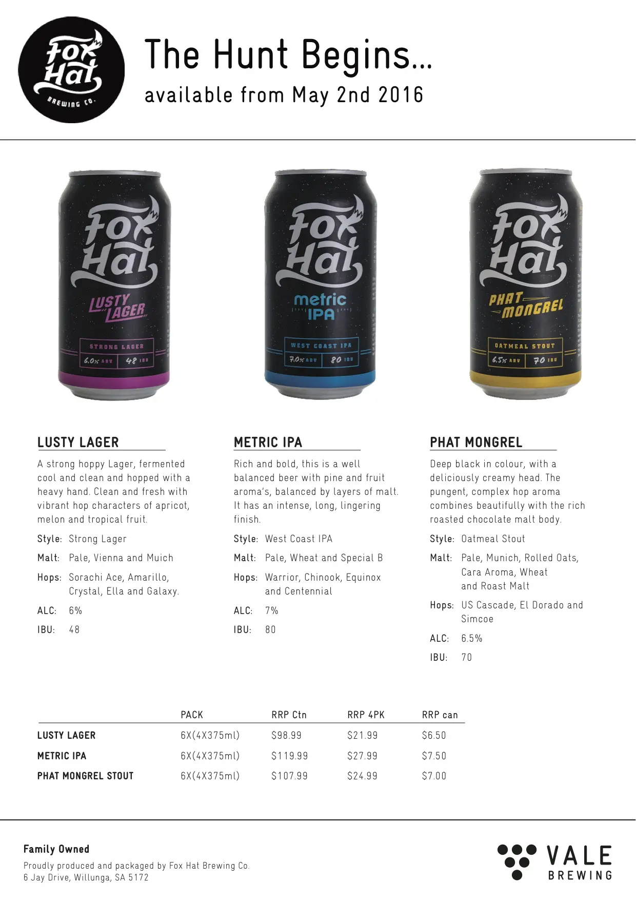 The Fox Hat range of beers
