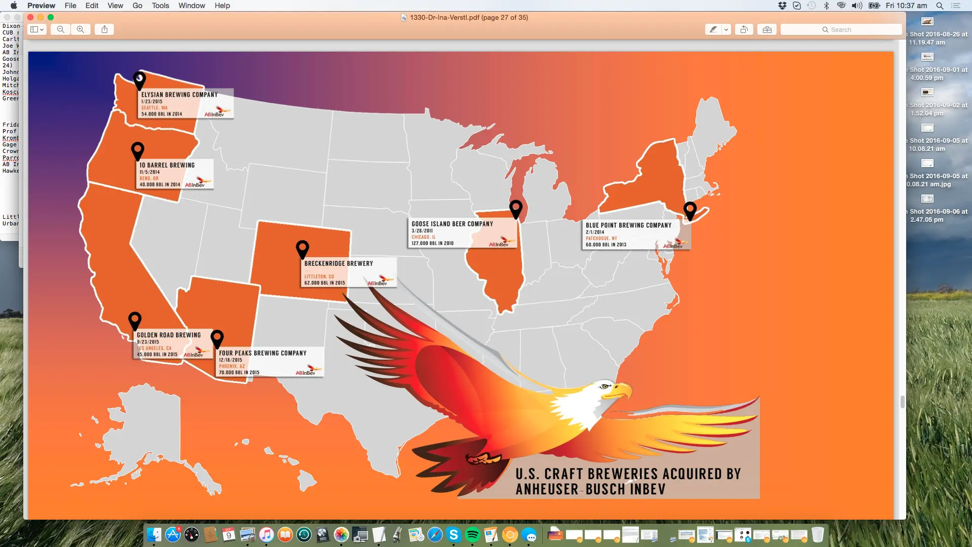 AB InBev acquisitions as at March 2016, prior to its April purchase of Devils Backbone in Virginia