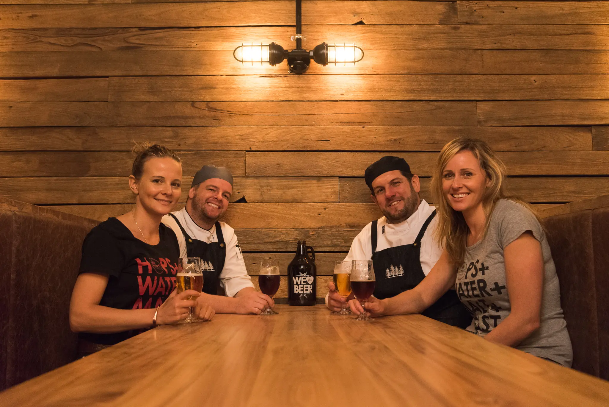 4 Pines' Sheree Mitchell with chefs Pablo and Rob and Underground manager Sarah
