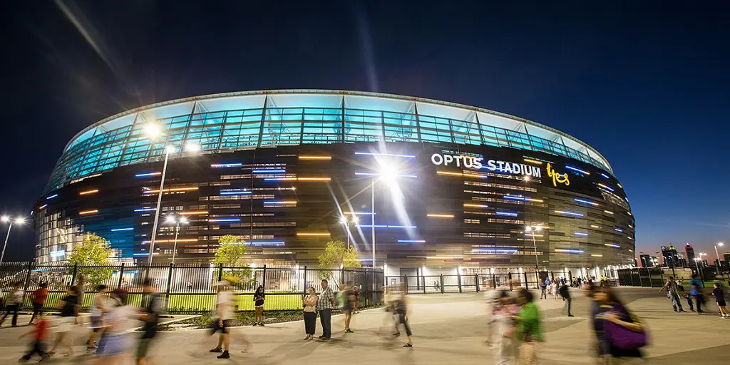 Optus Stadium at night