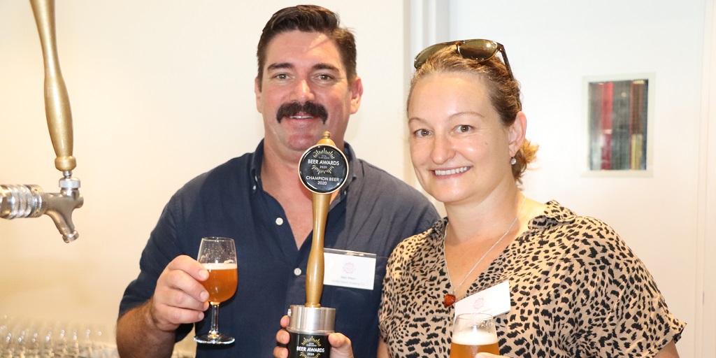Matt and Shaz from Moffat Beach Brewing Co’s with their grand champion beer Moffs Summer Ale Draught