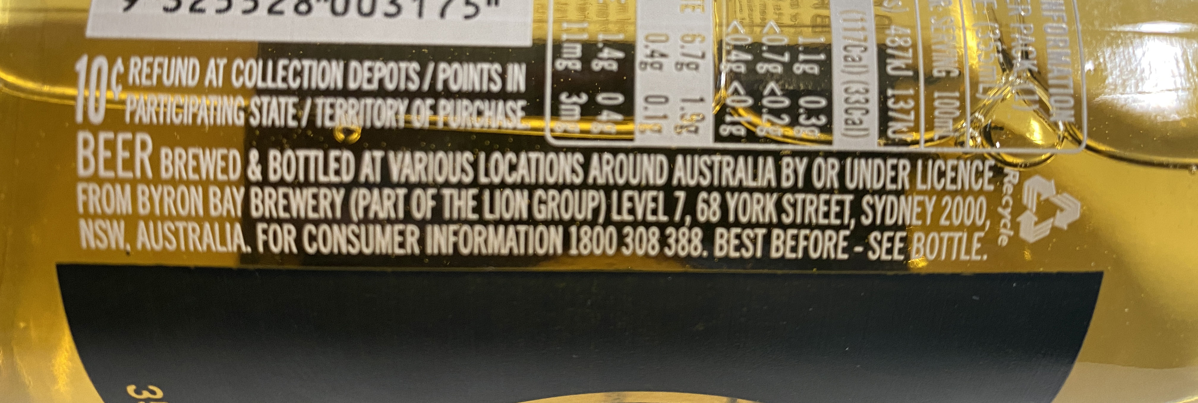 Just part of the clarifcying statements on Lion's Byron Bay Premium Lager packaging.