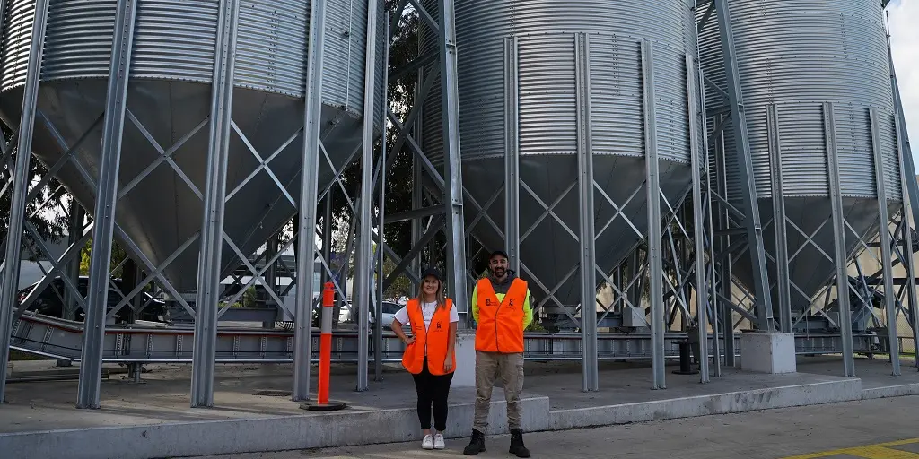 Silo Pictured (L-R) Stephanie Howard (Marketing and Sales Support Manager, Cryer Malt), Shane Guzel (Distribution Centre Manager, Cryer Malt)