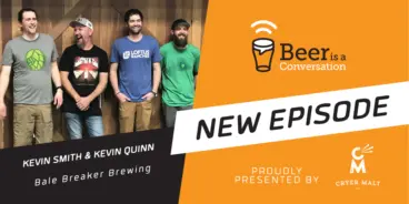 Beer is a Conversation banner with photo of four men from Bale Breaker Brewing