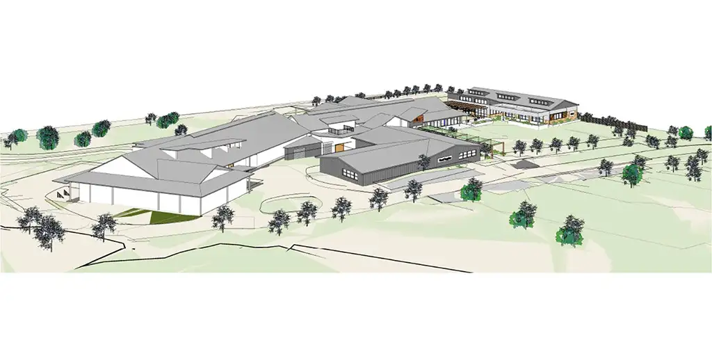 Aerial perspective of the rear of the existing and proposed Hills Marketplace