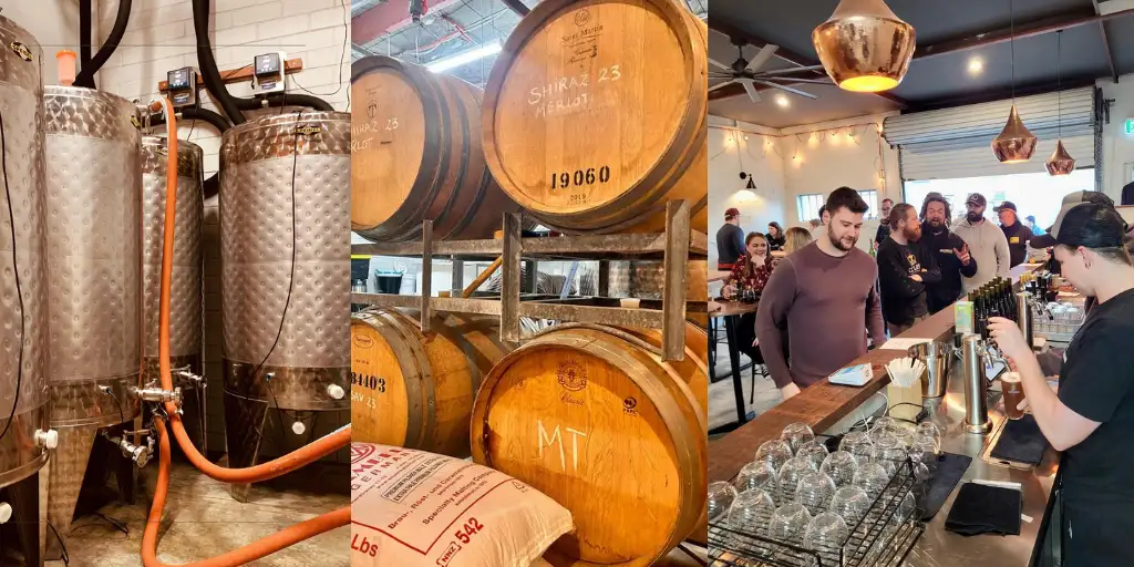 Brew Garage equipment and bar with patrons