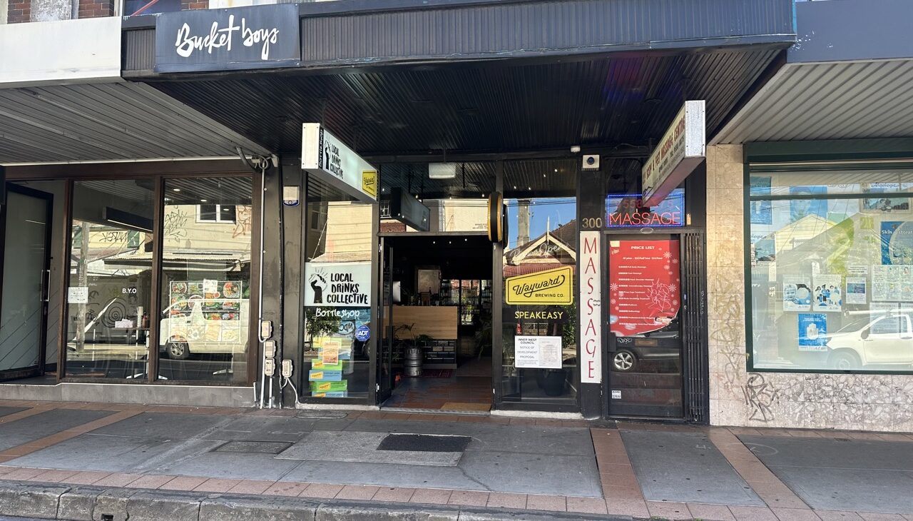Street view of exterior of Local Drinks Collective's bar and bottle shop that is for sale