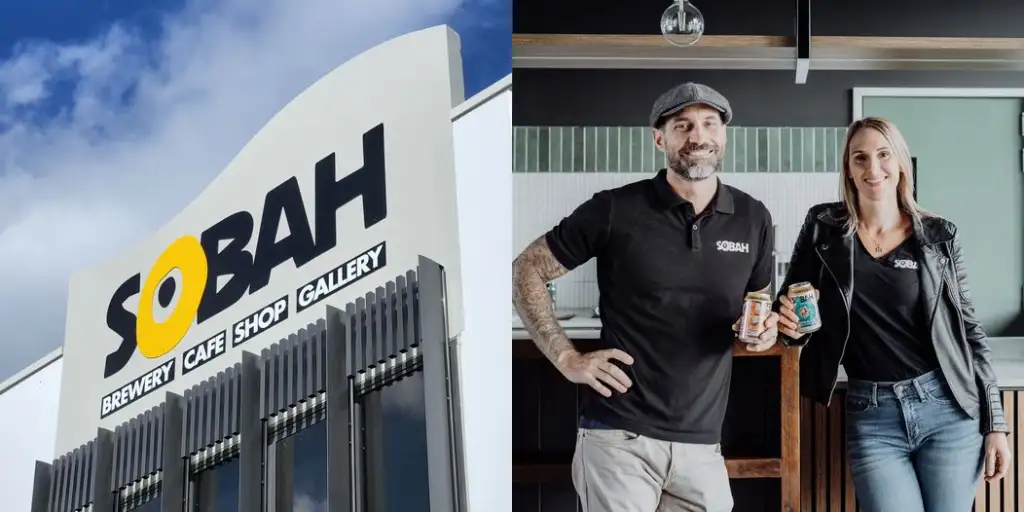 Sobah building façade (left) and two founders (right)