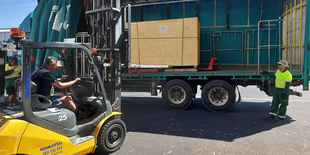 Big Rocks Brewing equipment arriving on truck