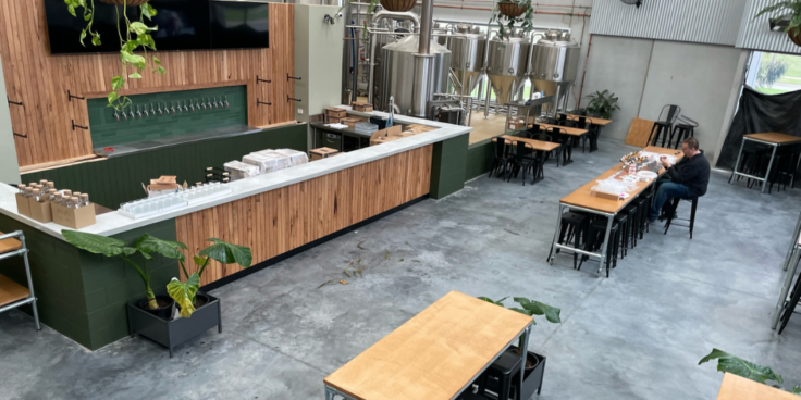 High angle shot of Smiley Brewing's brewery and taproom